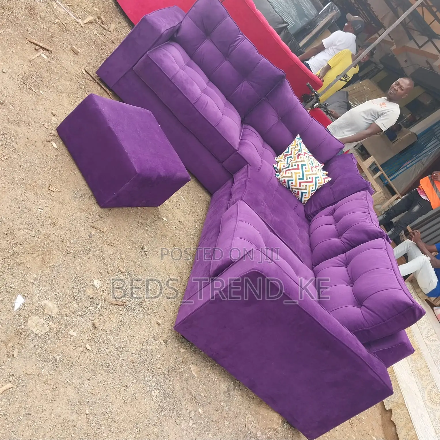 Executive Pink 6 Seater L Seat Sofa With a Puff