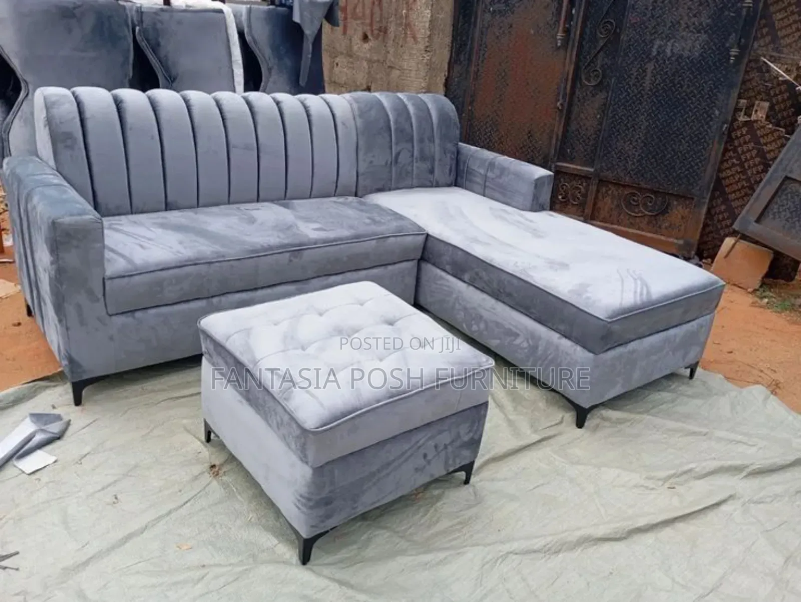 5 Seater Grey Sofa With Ottoman - Free Delivery