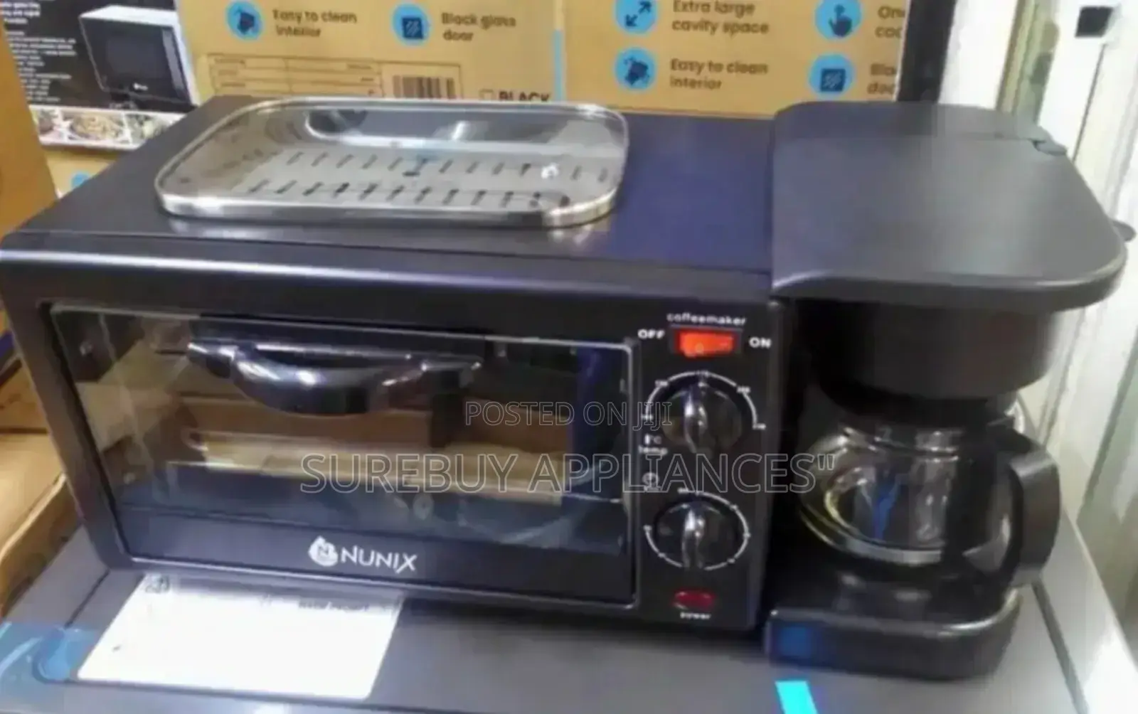 Nunix 3 in 1 Breakfast Maker; Toaster,Oven, Coffee Maker