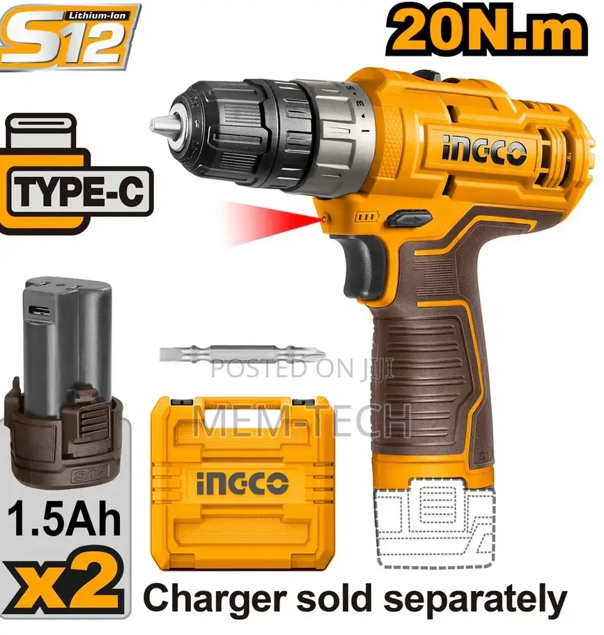 Ingco Cdli12202 Quality Cordless Drill 20v