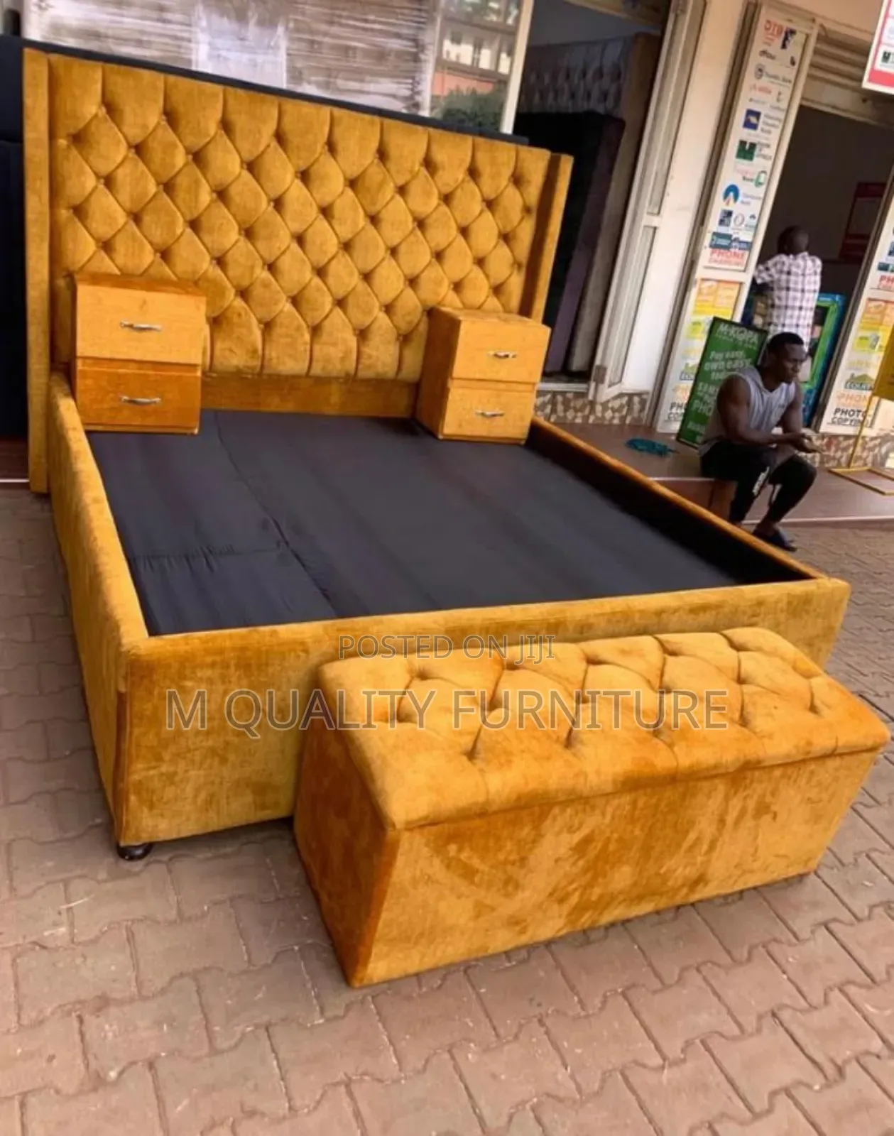 Golden Chesterfield Beds With Side Tables