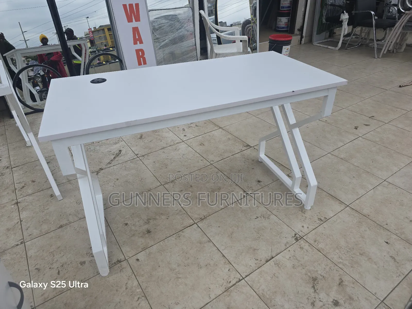 White Metallic Frame Office Desk.