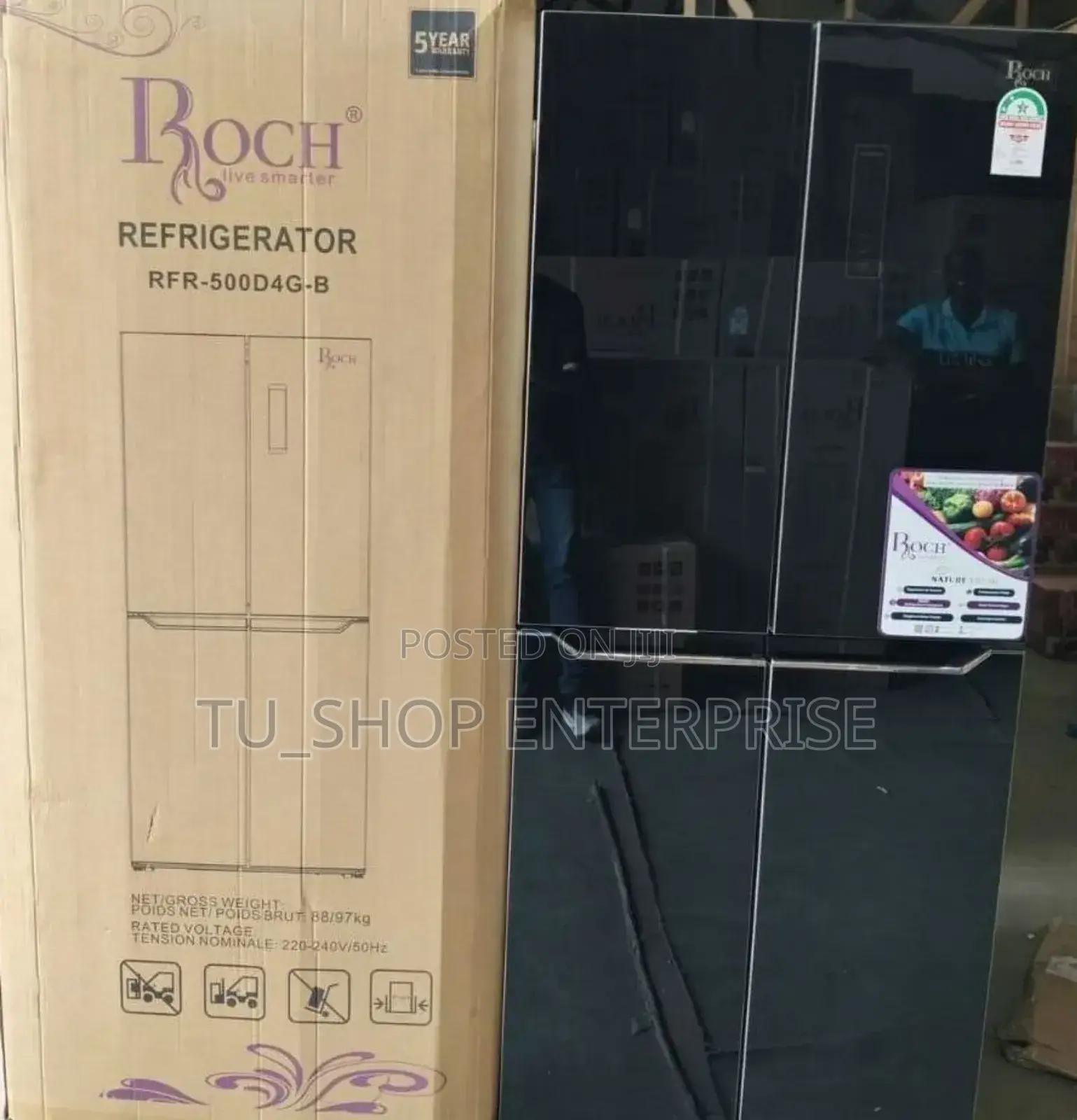 401 Litres Roch Black Four Door Glass No Frost