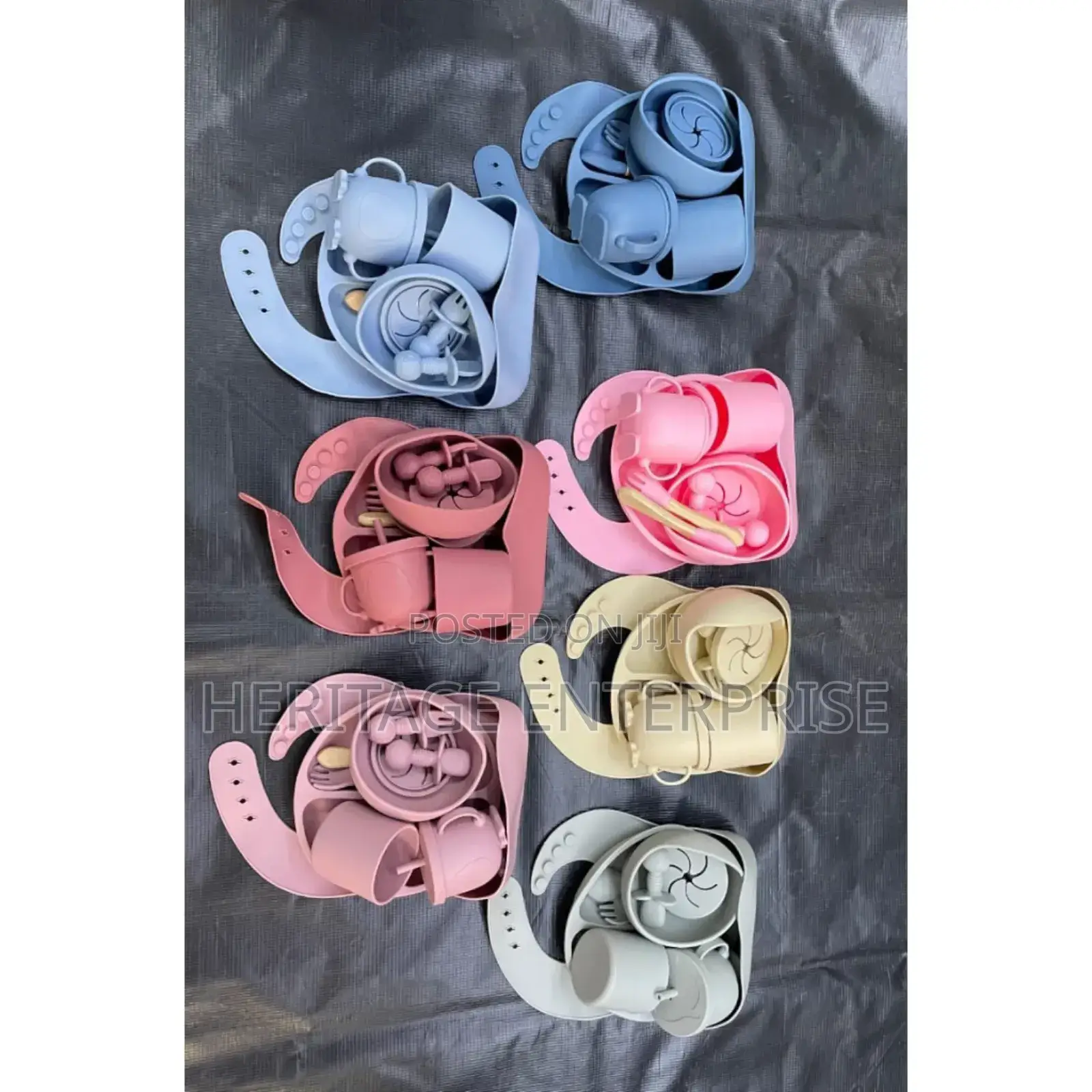Baby Silicone Feeding Set - Pink,Grey
