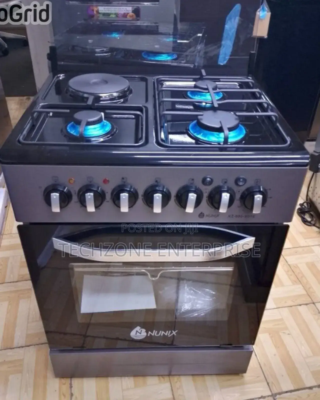 Nunix Kz660 60×60cm 3-Gas+1-Electric Gas Cooker, Silver