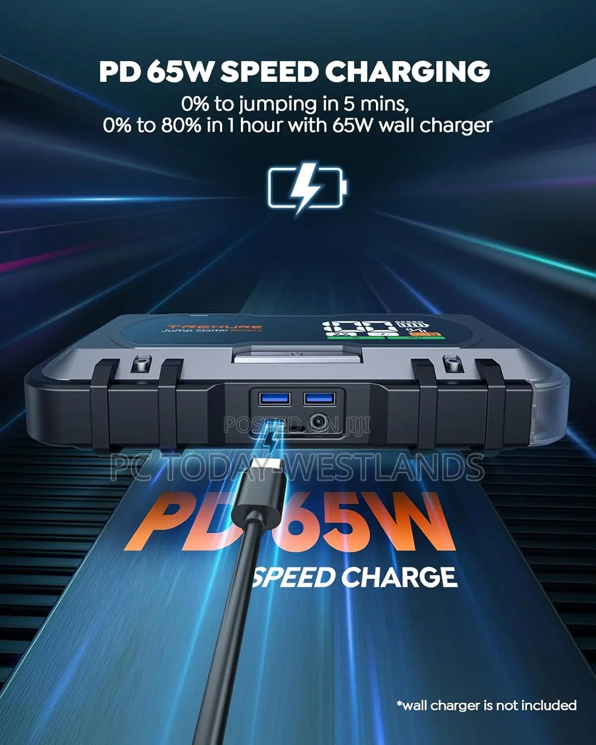 Trekure 8-in-1 Car Battery Jump Starter 7000a Peak 65w