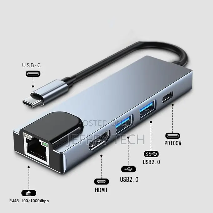 Usb-C to Rj45 Gigabit Hdmi Usb 3.0 Hub Adapter for 5 In