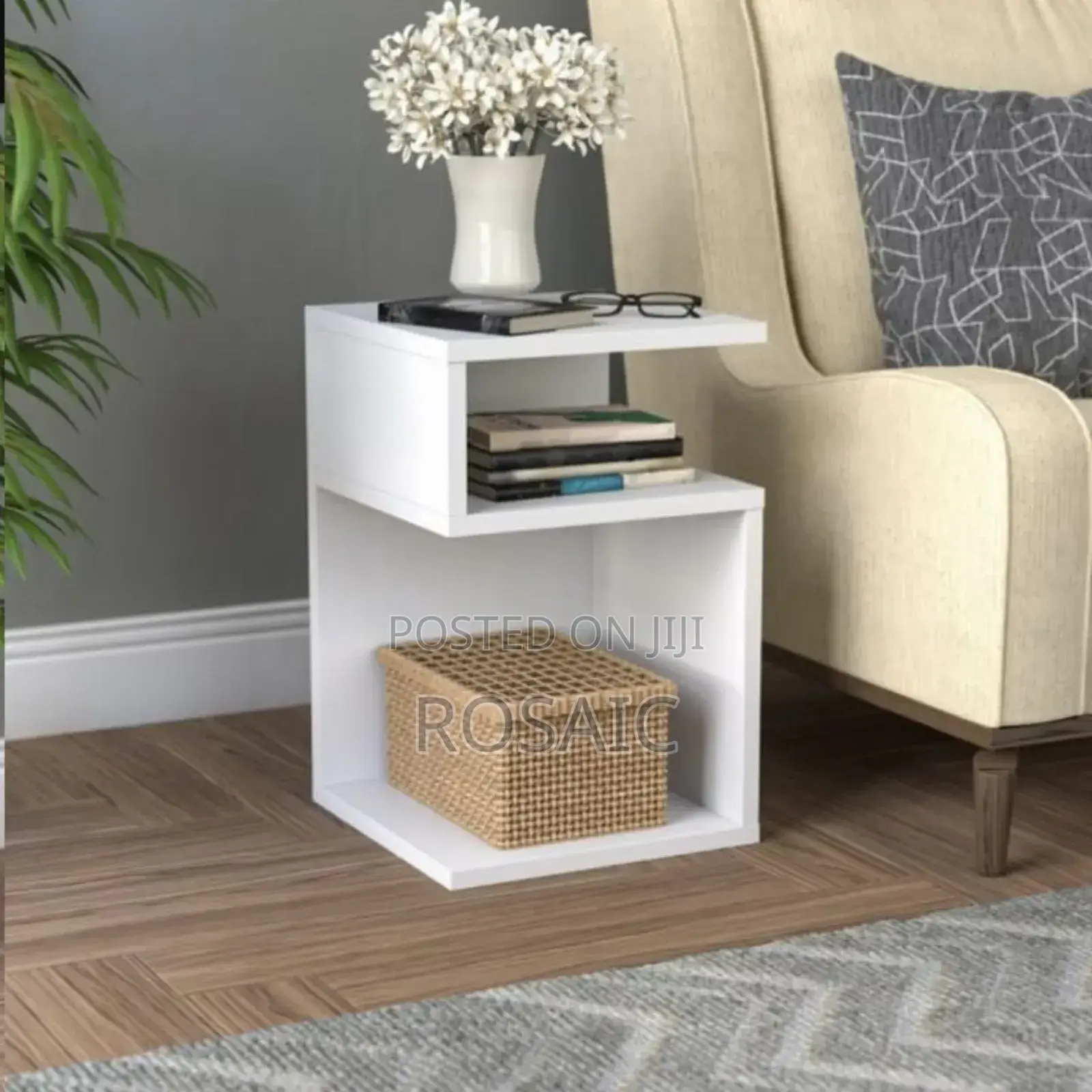 Joy S-Shaped Side Table With 2 Open Storage