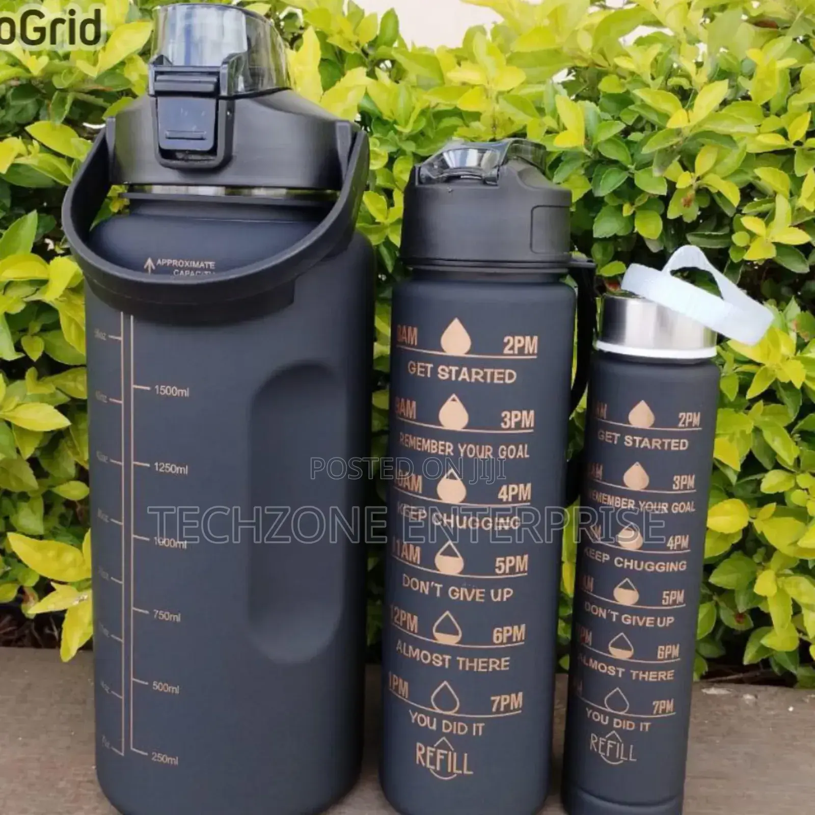 Generic 3 in 1 Motivation Water Bottle - Black 