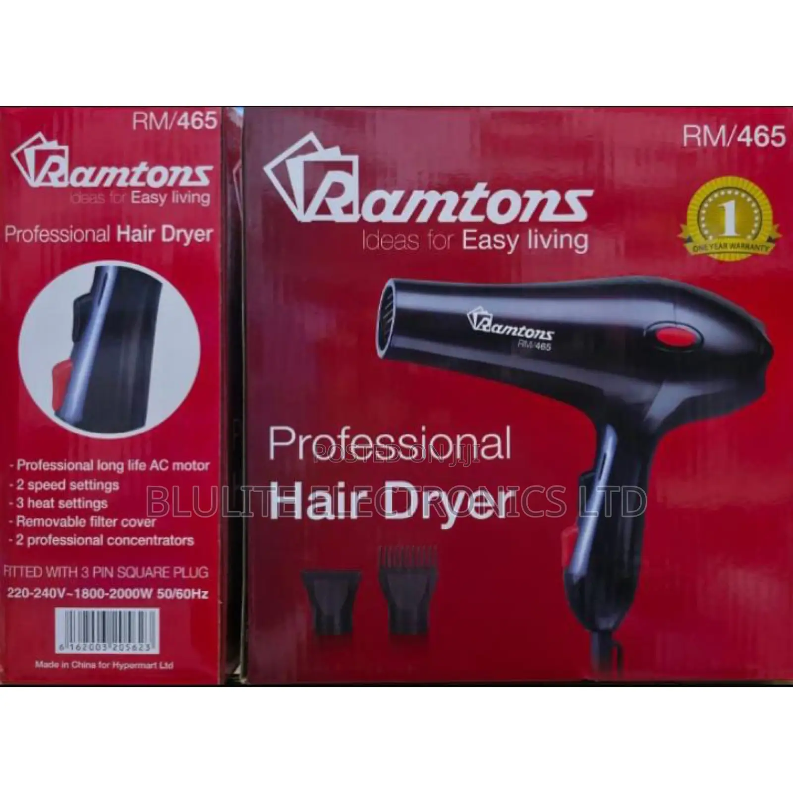 Ramtons Black Hair Dryer- Rm/465