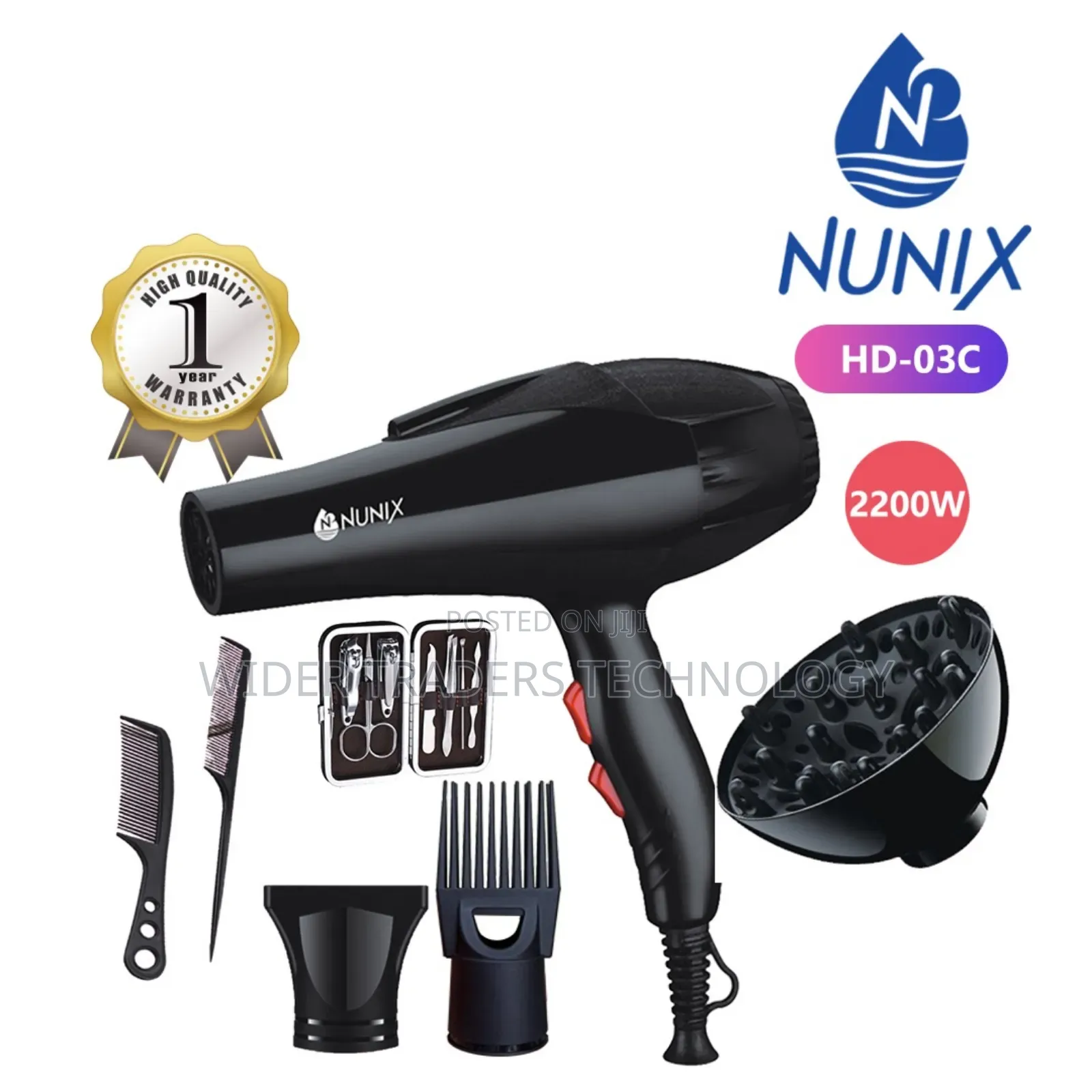 Nunix Hd-03c Commercial Blow Dry Hair Dryer With Accessories