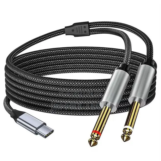 Usb-C Splitter to 2x 6.35mm Male Jack Braided Audio Cable 1m