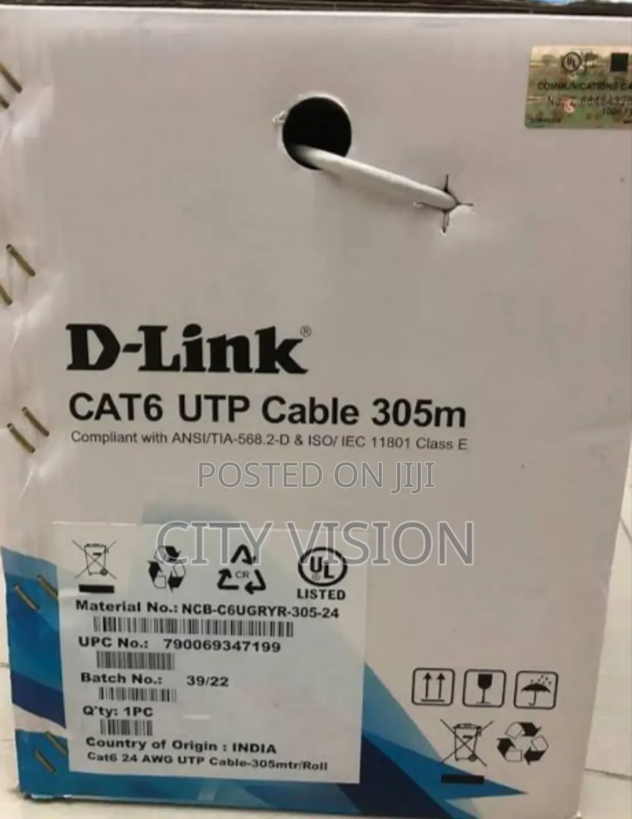 D-Link Cat 6 Utp24awg PVC Cable Roll 305m Indoor NCB-C6ugryr-305-24