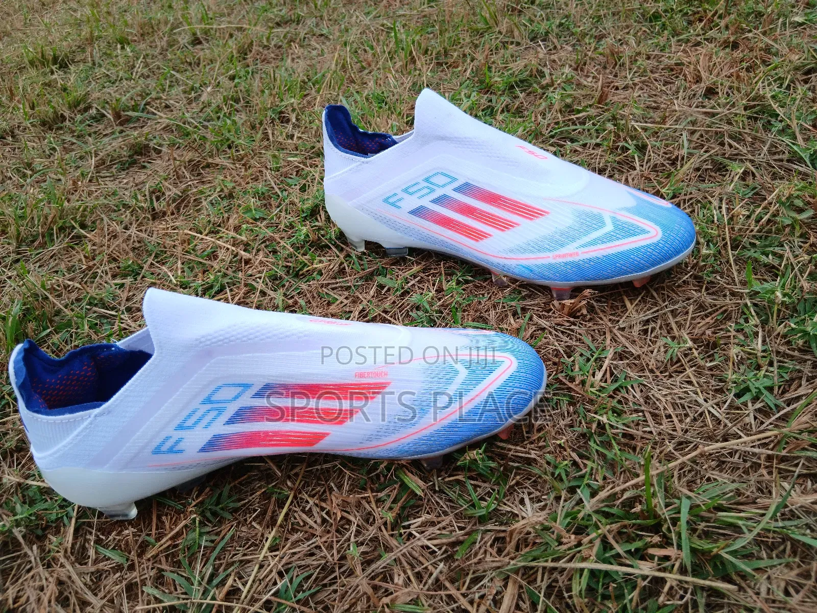 Adidas White Blue Laceless F50 Football Cleats Soccer Boots