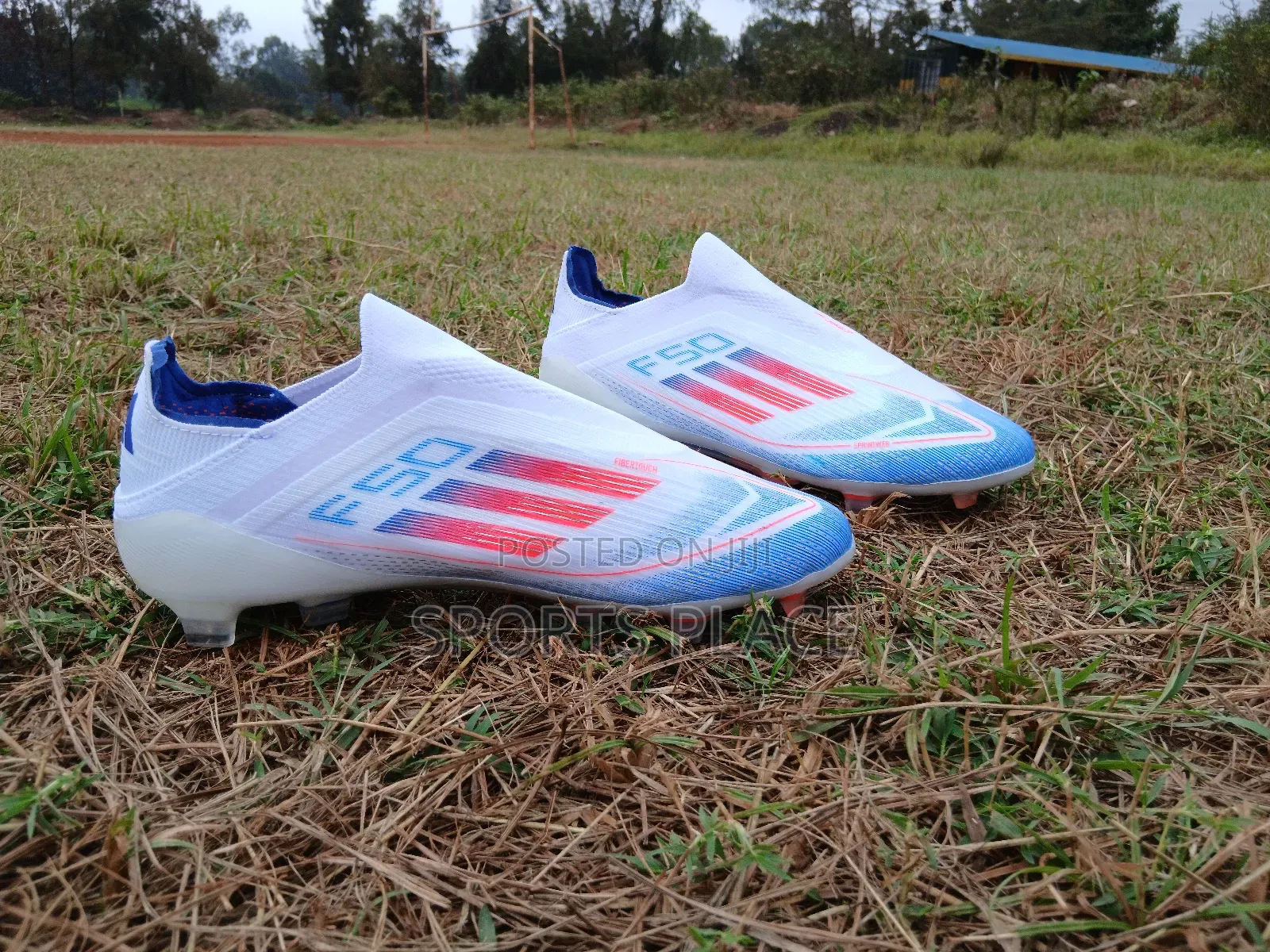 Adidas White Blue Laceless F50 Football Cleats Soccer Boots