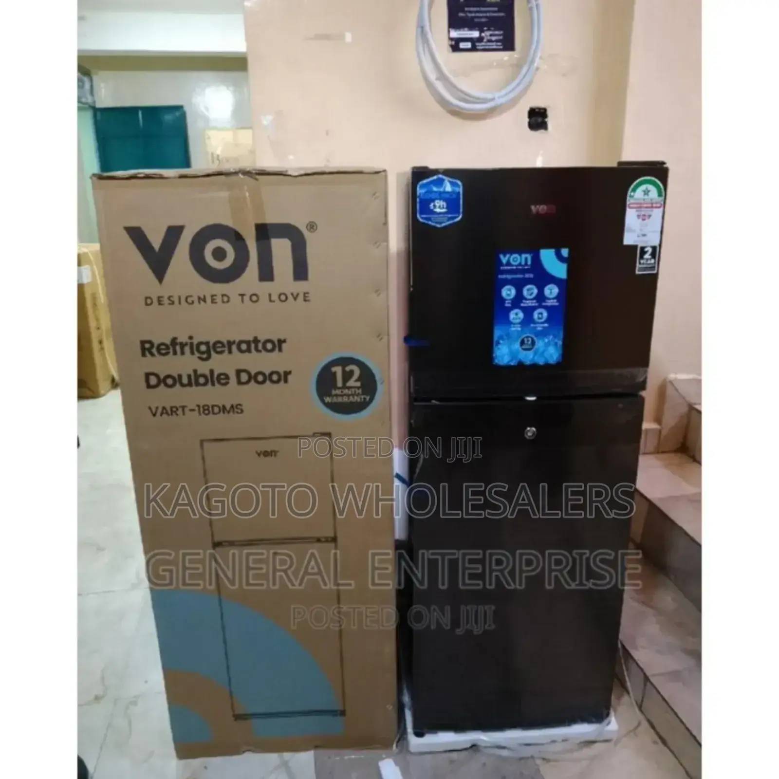 Two Door  Von Black. Von 138litres Refrigerator