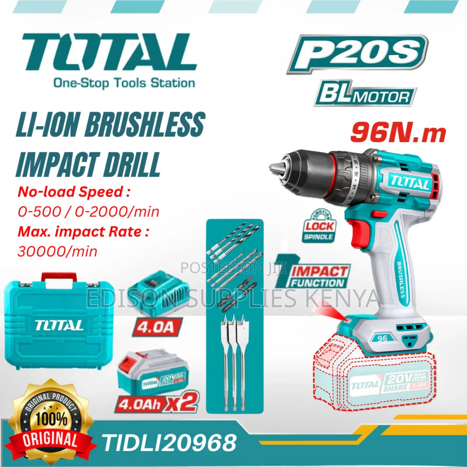 20v Cordless Drill 96n.M Total Impact Drill Battery ,Charger