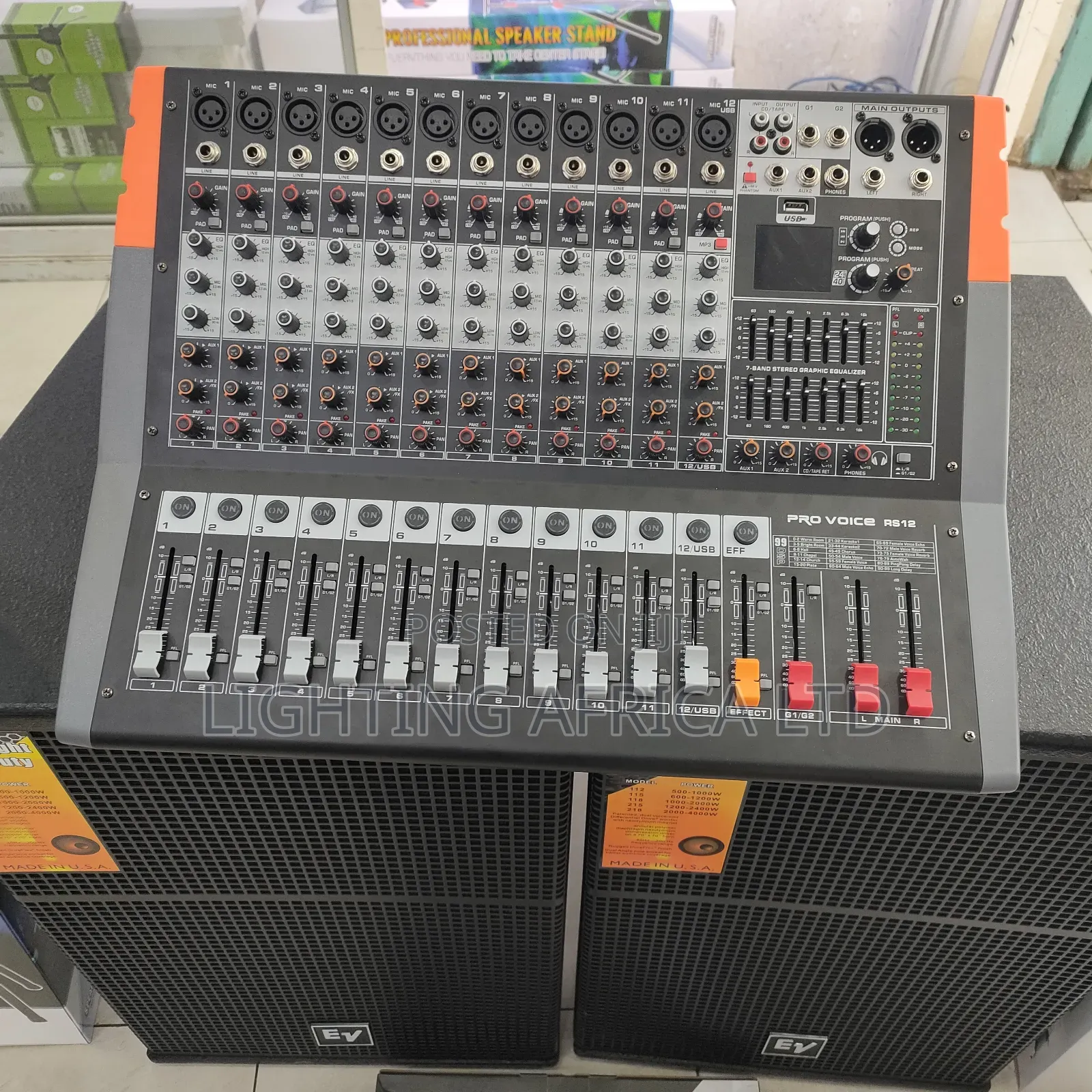 Full Public Address System (12ch Mixer + Ev SPK + Stand)