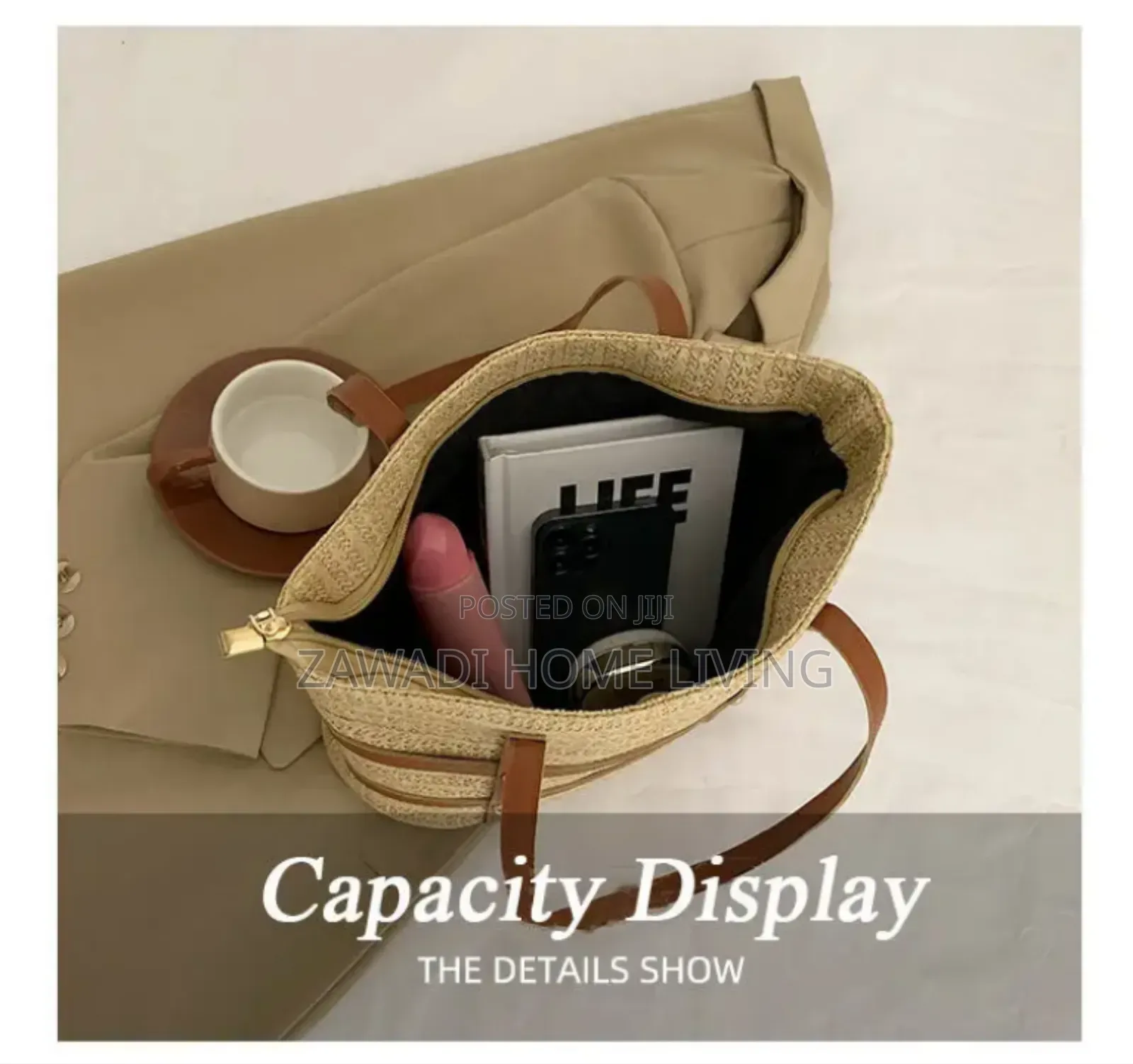 Women Woven Tote Straw Bags With a Zip