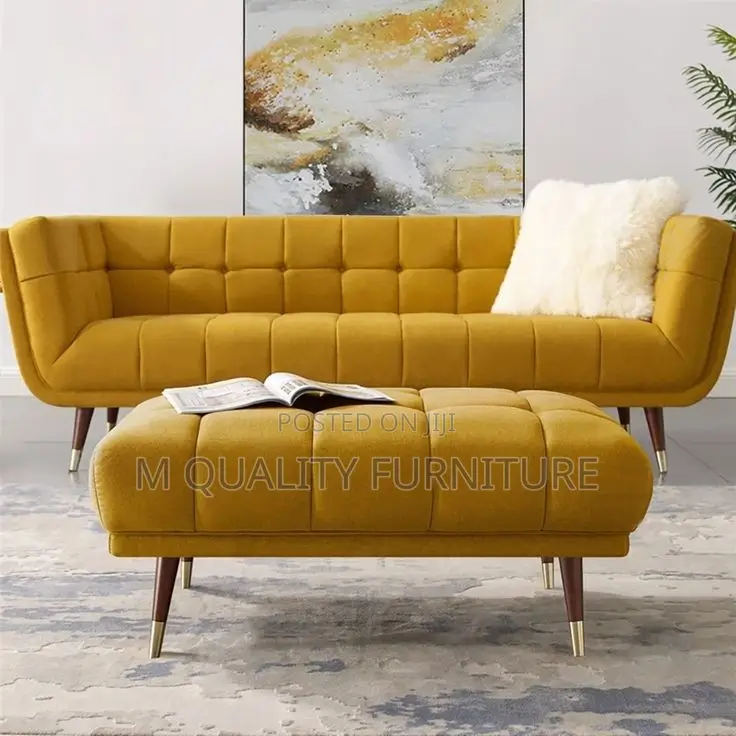Yellow 3 Seater Modern Sofa With an Ottoman