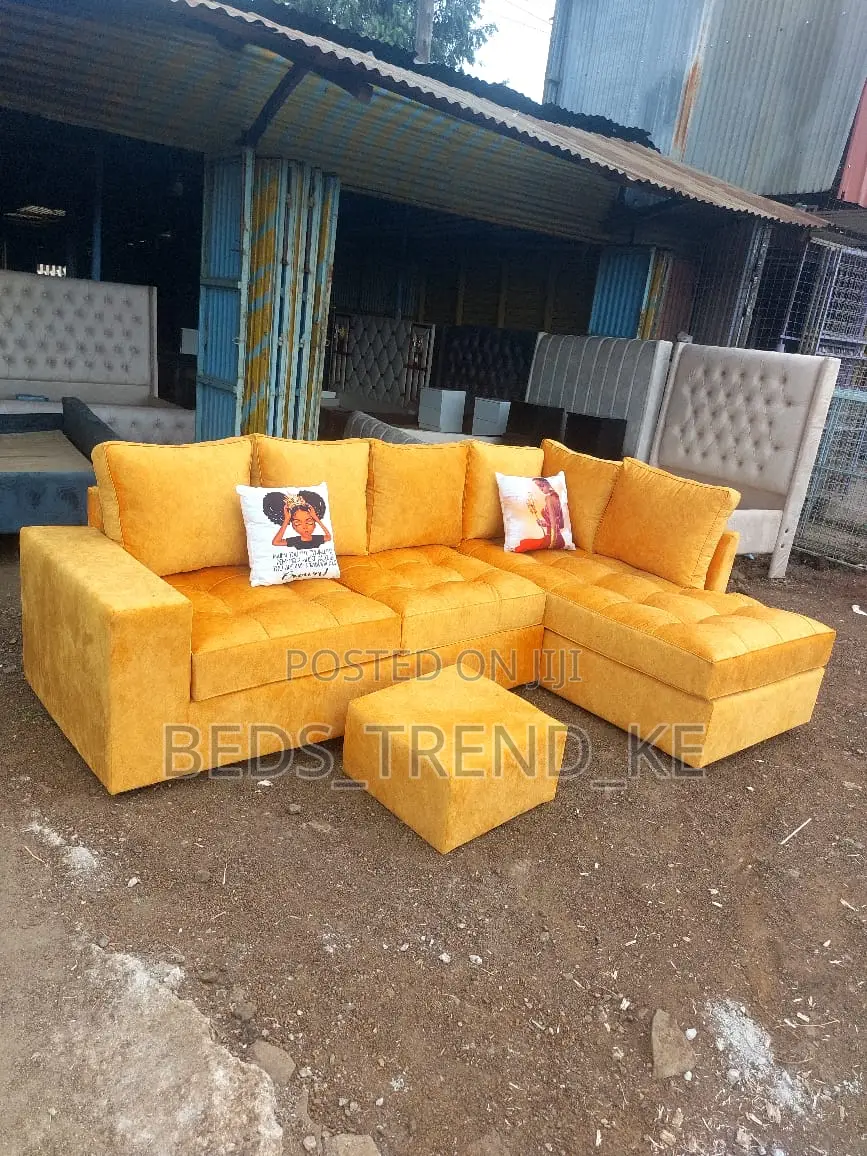 Yellow 6 Seater Chester L-Seat Sofa With a Puff