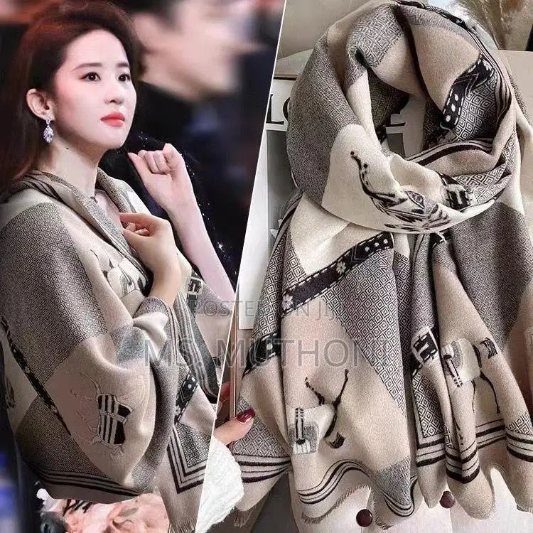 Luxury Floral Print Scarf for Women Warmer Winter
