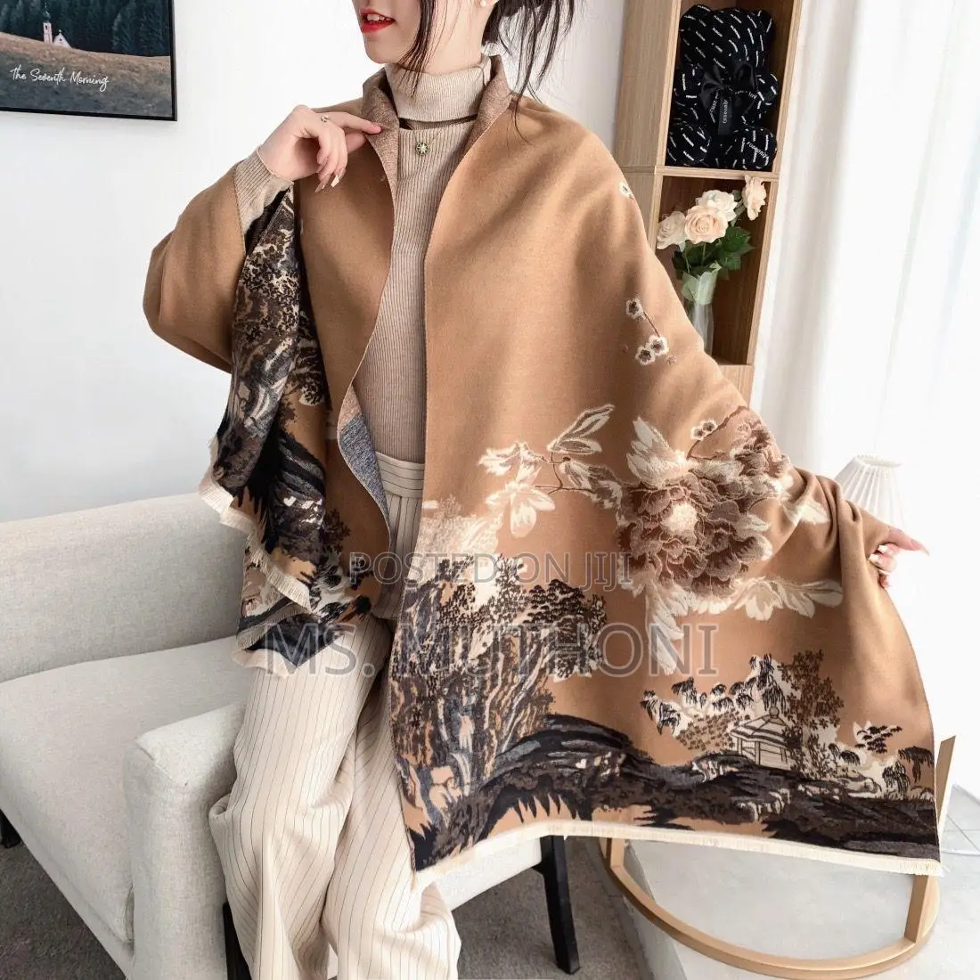 Luxury Floral Print Scarf for Women Warmer Winter