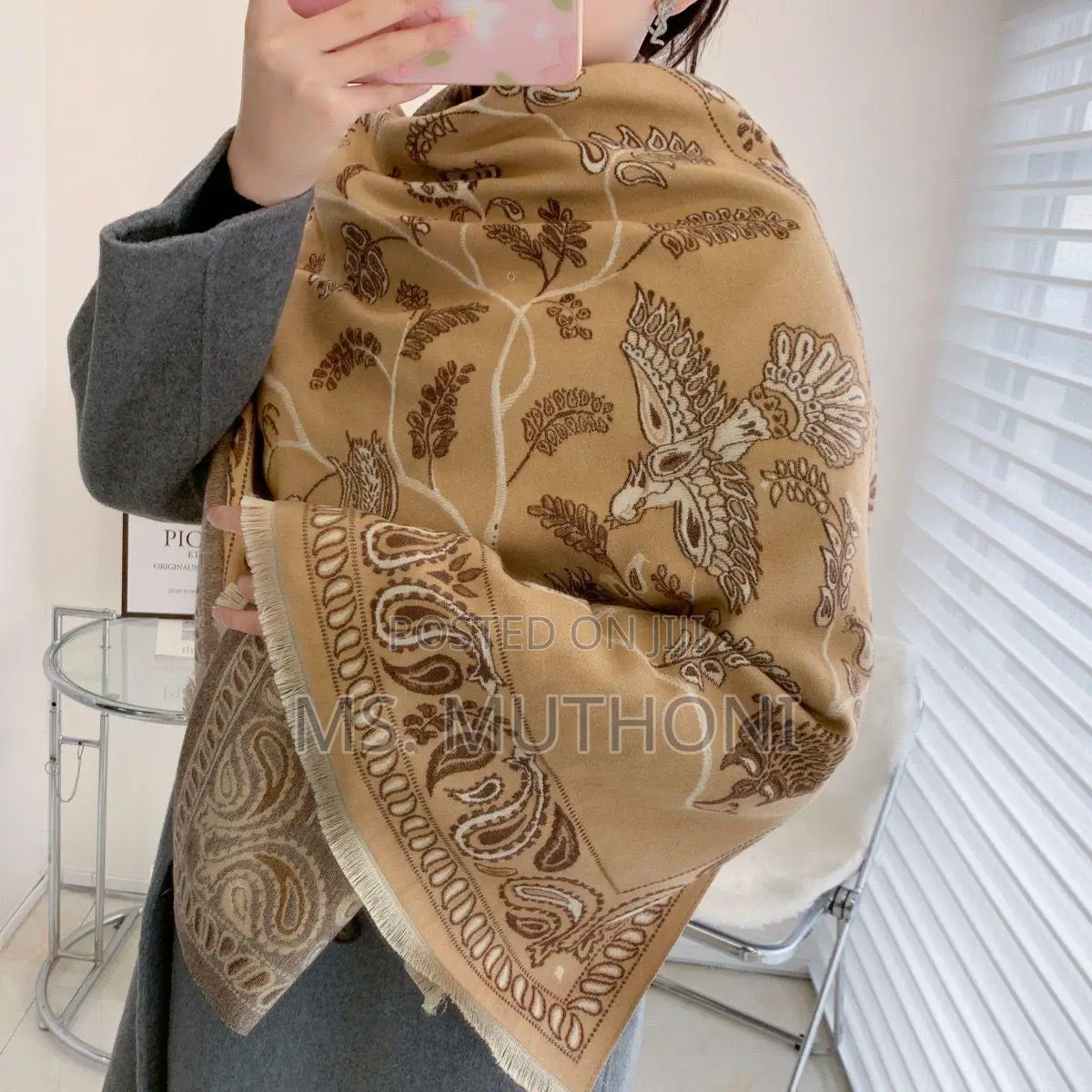 Luxury Floral Print Scarf for Women Warmer Winter