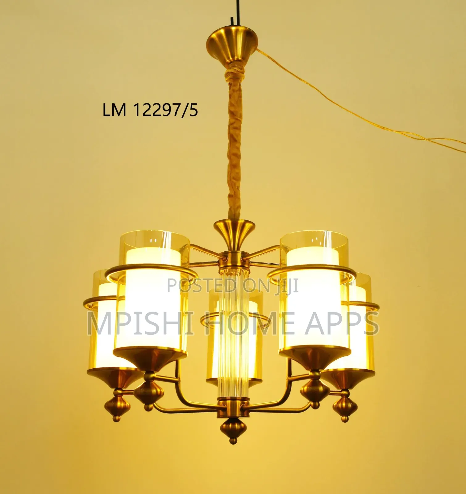 5 Lamps Oxide Color Chandelier With Double Glass Shade