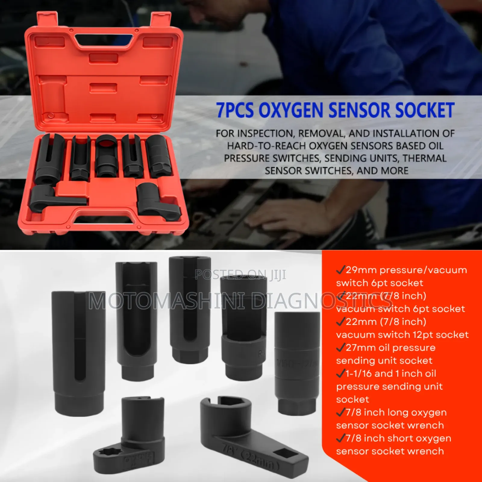 7 Piece Vehicle Oxygen Sensor Oil Sensors Socket Removal Set