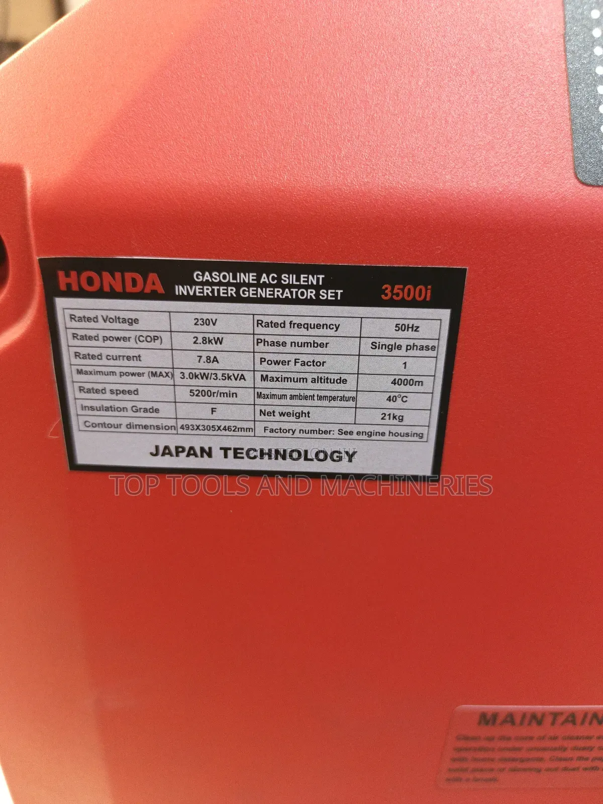 Honda Japan 3.5kva Gasoline Ac Silent Inverter Generator Set