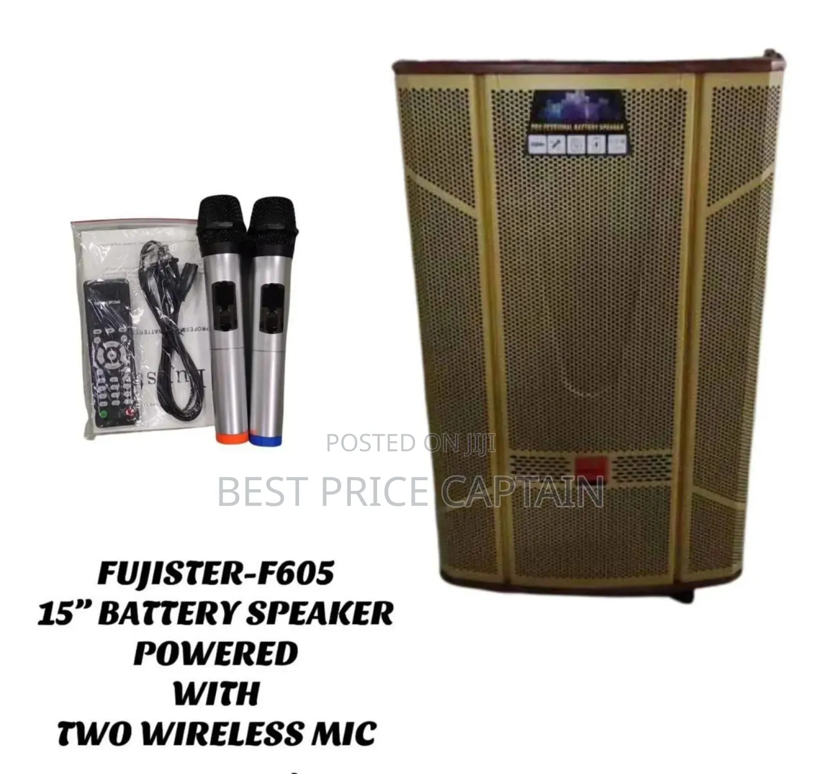 Fujister 15' Battery Speaker Powered With 2 Wireless Mic