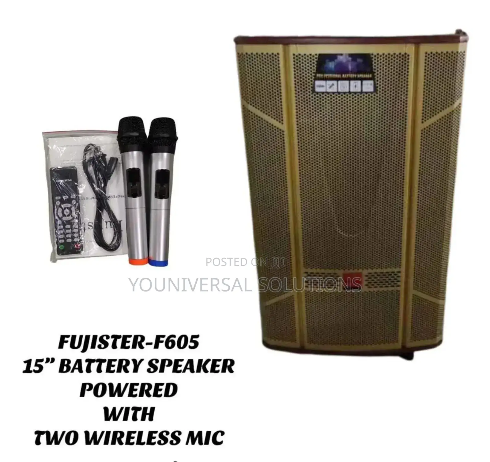 Fujister 15' Battery Speaker Powered With 2 Wireless Mic