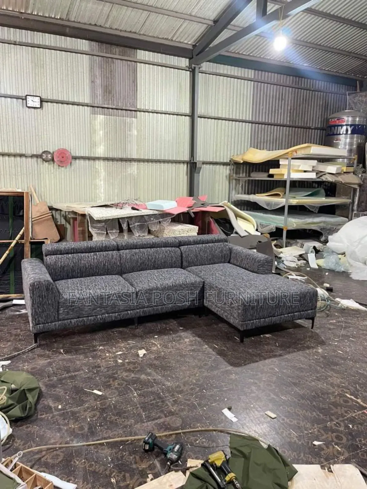 Modern Grey L- Shaped Sofa.