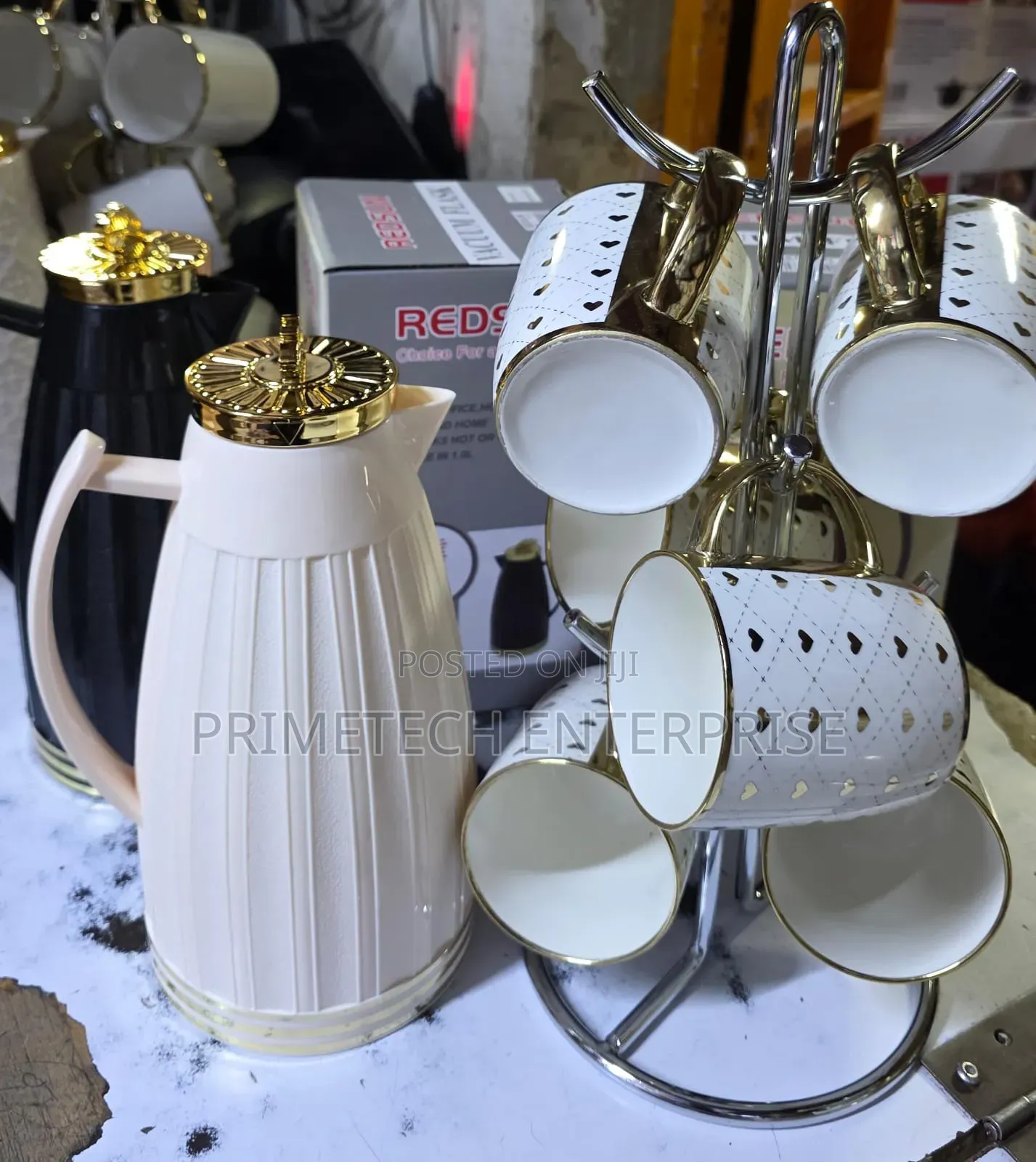 Vacuum Flask and 6cups White Tea Set