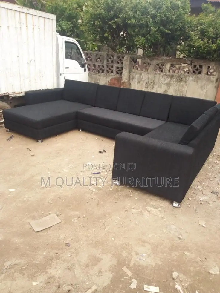 Black 9 Seater U Shaped Sofa