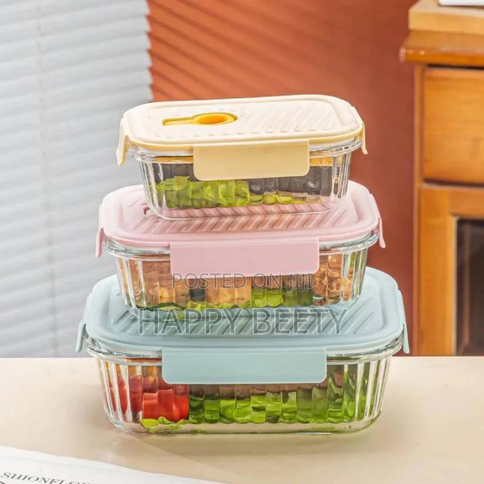 *3pcs Borosilicate Glass Ribbed Food Storage Containers