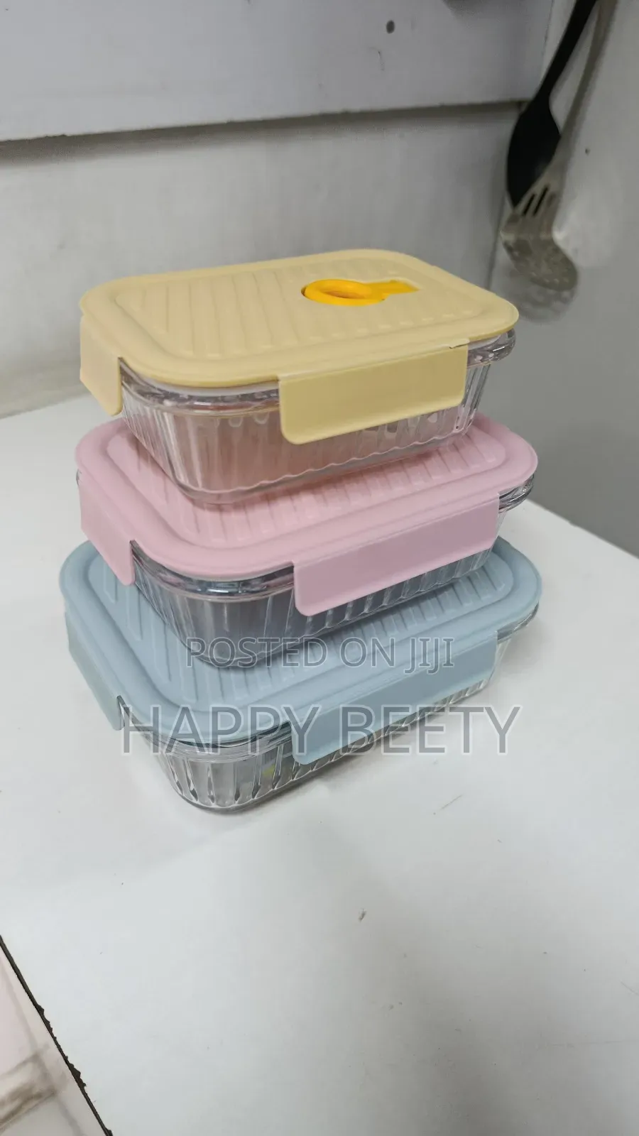 *3pcs Borosilicate Glass Ribbed Food Storage Containers