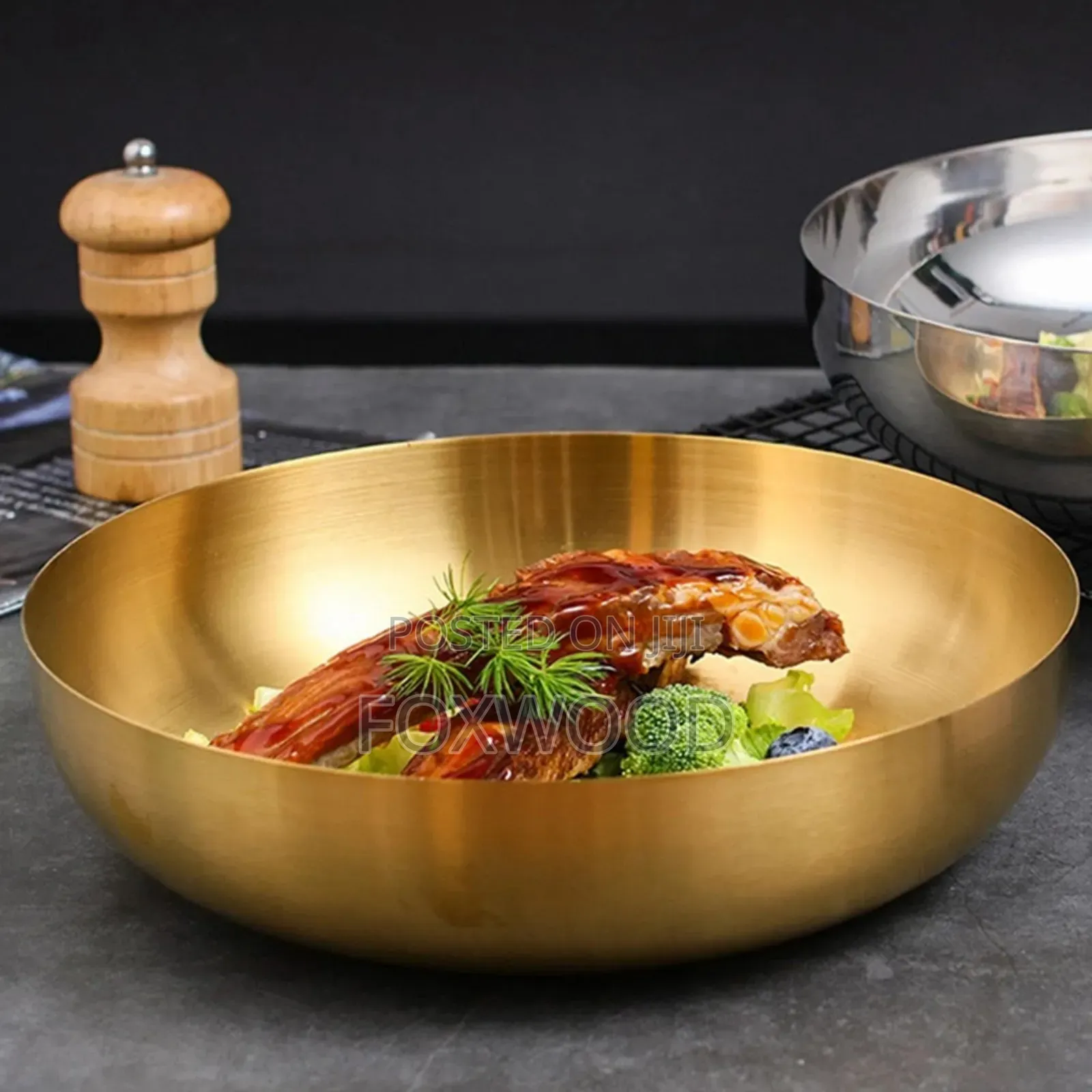 3 Litre Gold Stainless Steel Ramen Bowl 28cm.