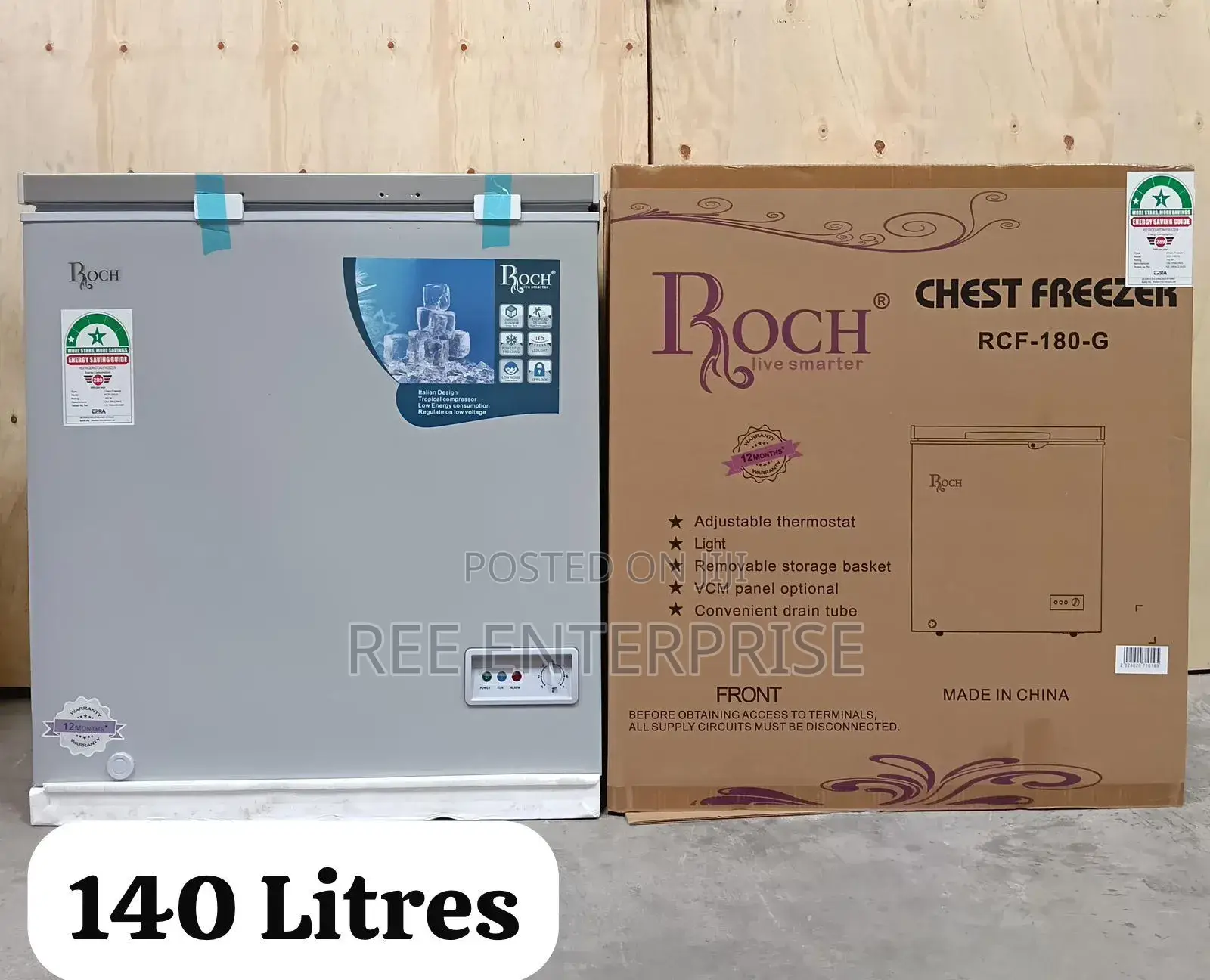 140 Litres Roch Chest Freezer With Cool Pack Sliding Glass
