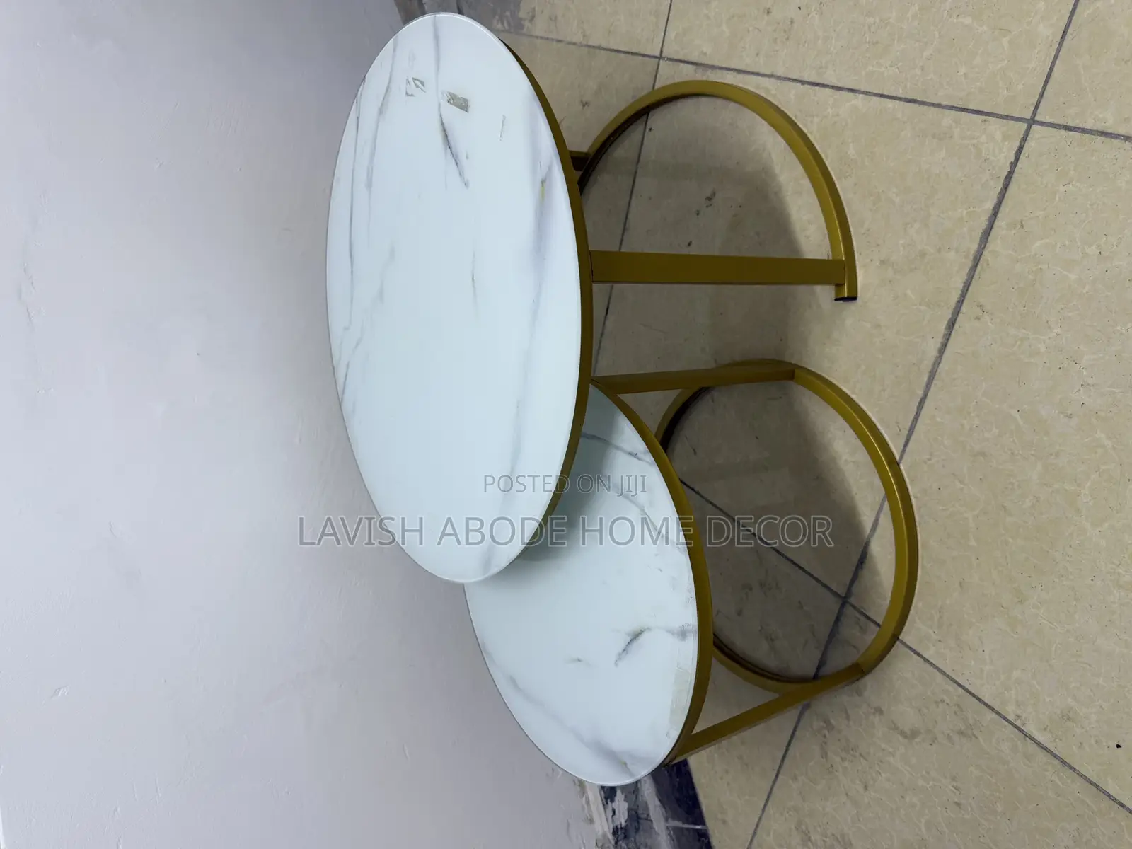 Offer! Glass Top Marble Nesting 2 in 1 Coffee Tables White Gold Legs