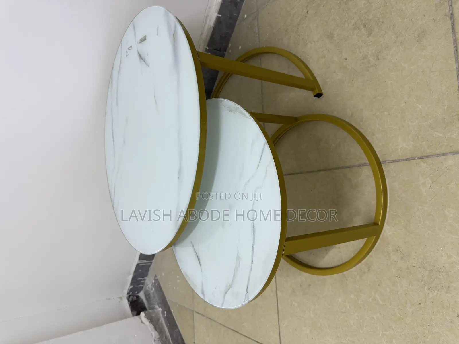 Offer! Glass Top Marble Nesting 2 in 1 Coffee Tables White Gold Legs