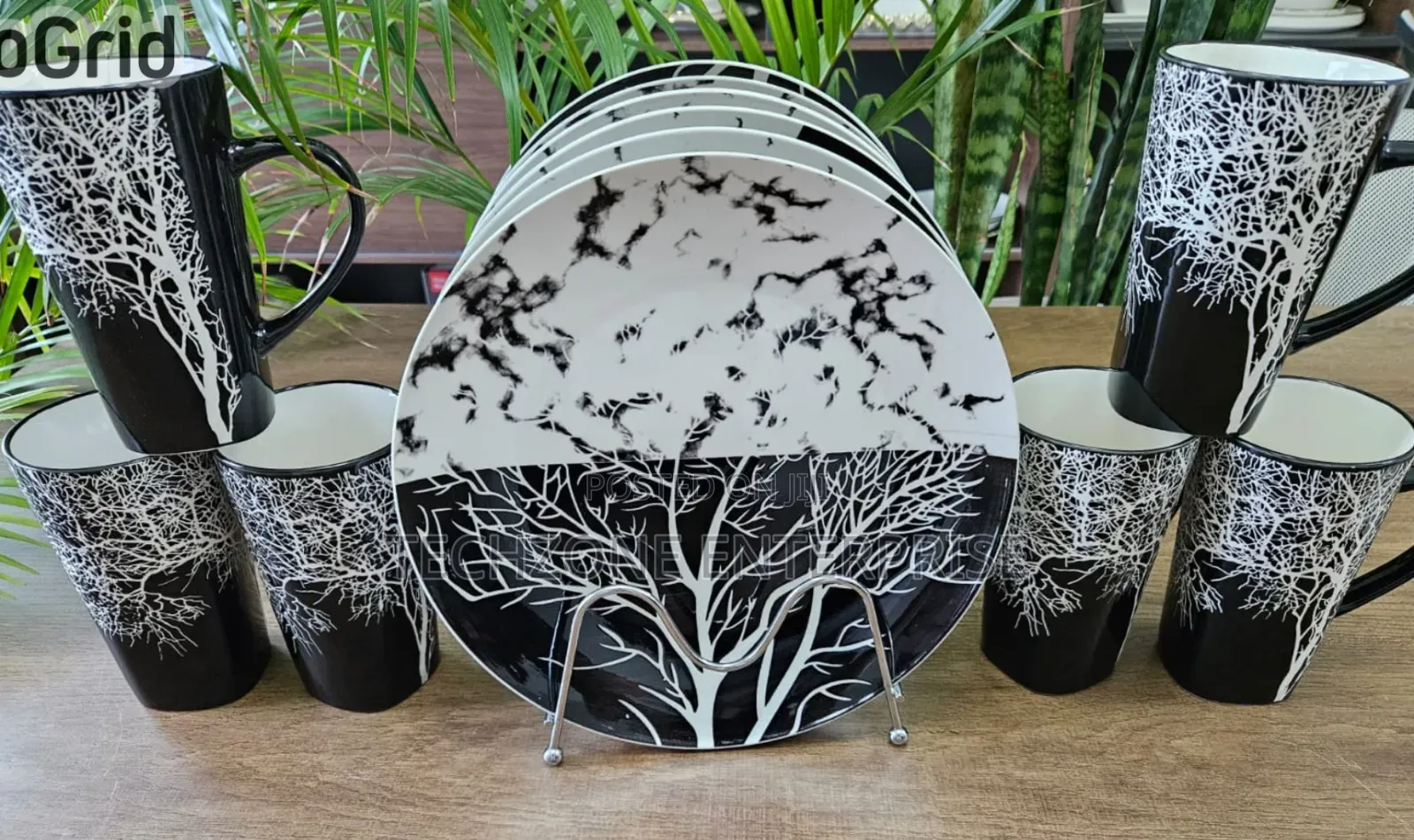 Elegant Tree Breakfast Set 6 Mugs 6 Plates 