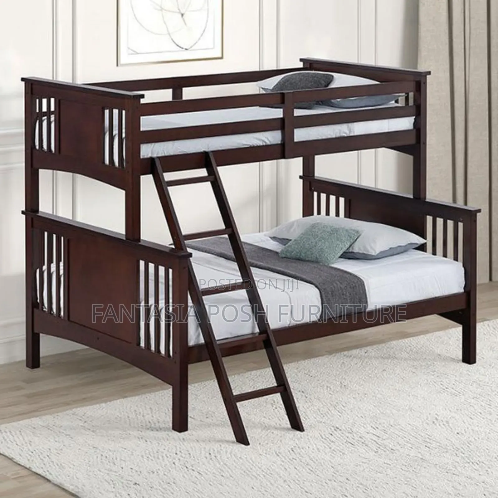 Pure Mahogany Wood Bunk Bed - Size 3.5x6 Top 4x6 Bottom
