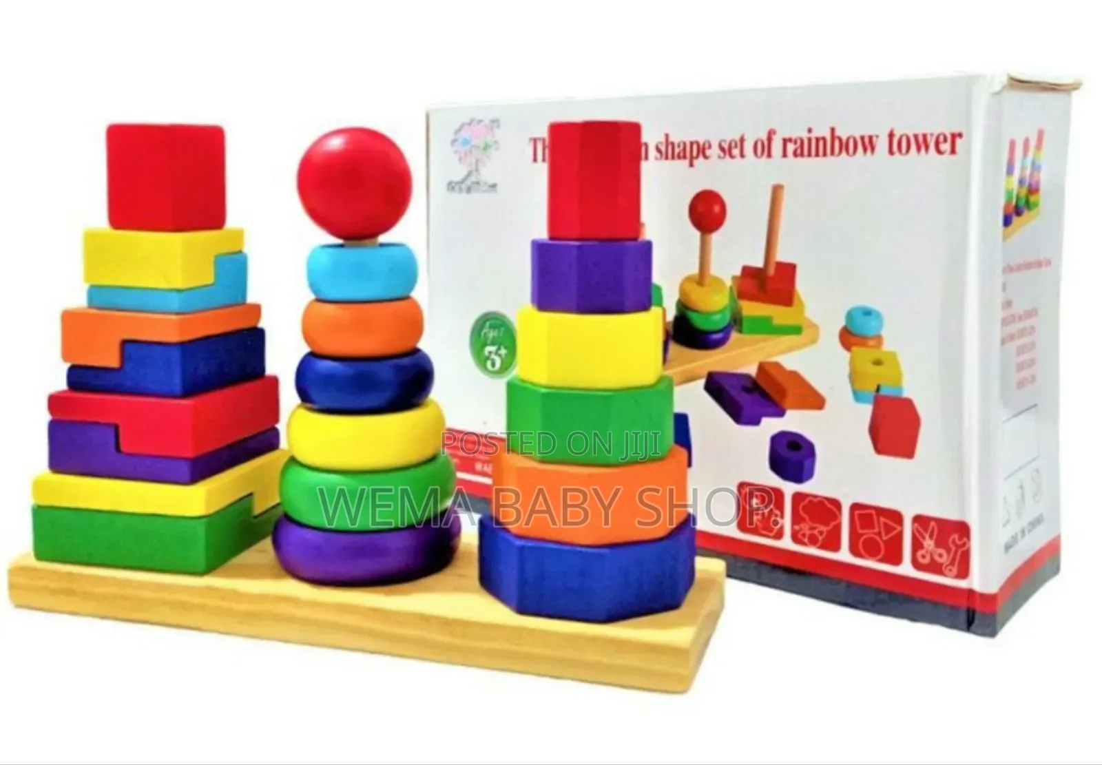 Kids Wooden Geometrical Stacker/Set of Rainbow Tower