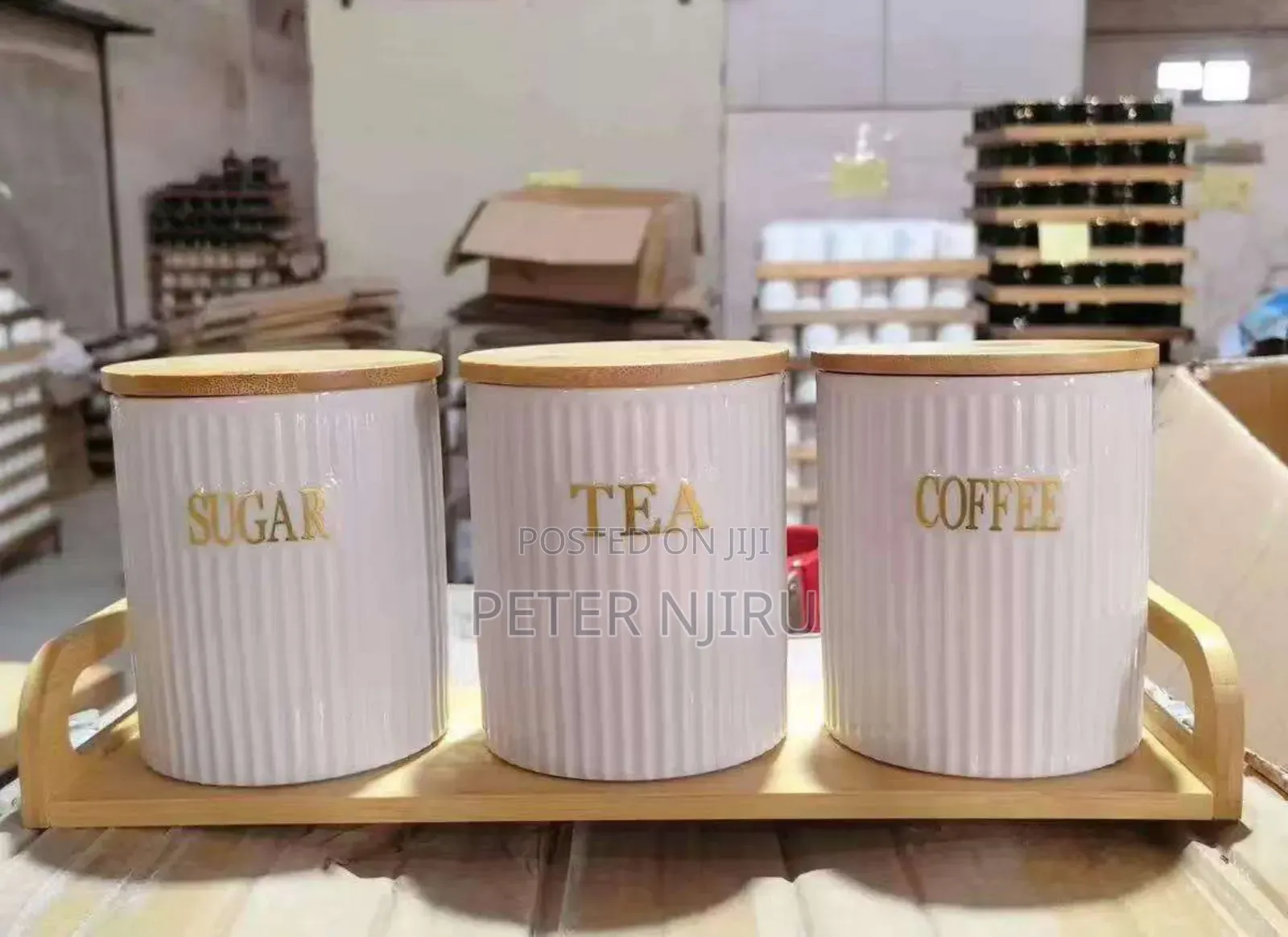 3pc Ceramic Canisters With Bamboo Stand 
Capacity:500ml