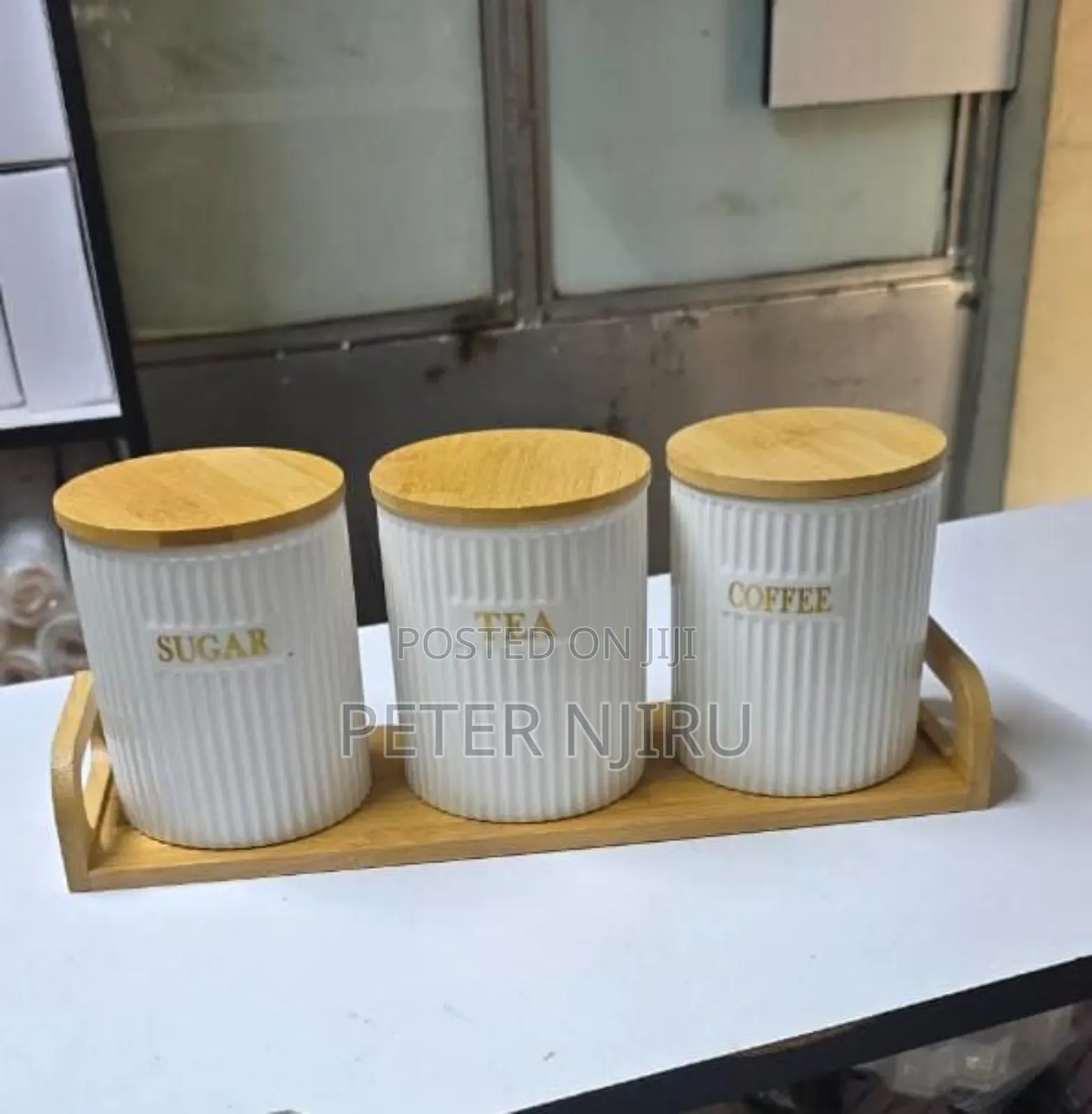 3pc Ceramic Canisters With Bamboo Stand 
Capacity:500ml
