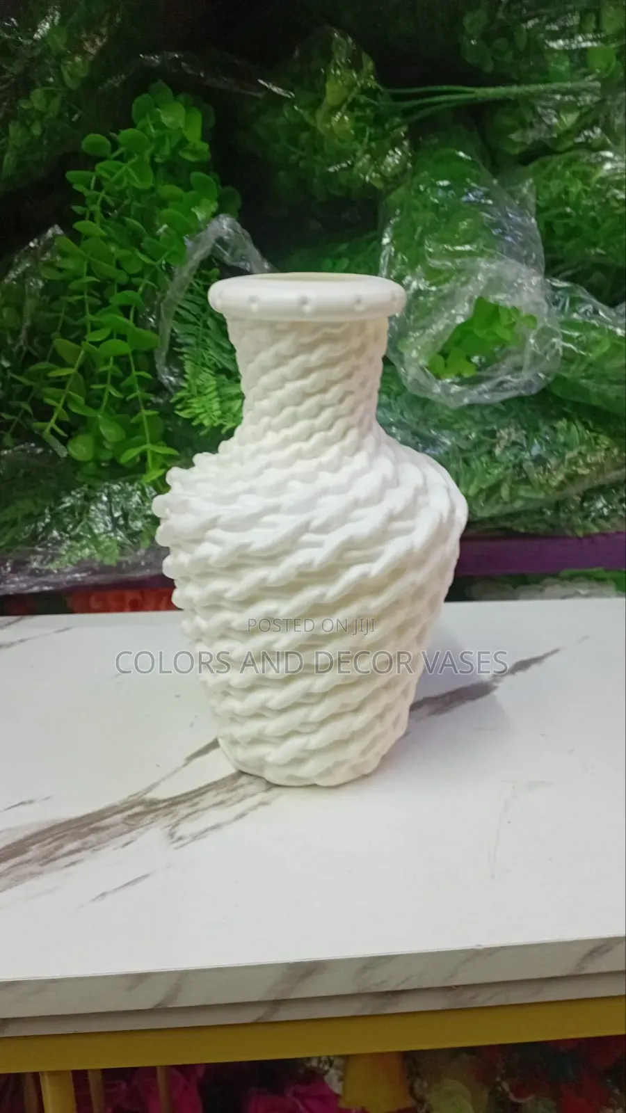 Textured White Decorative Table Top Vase