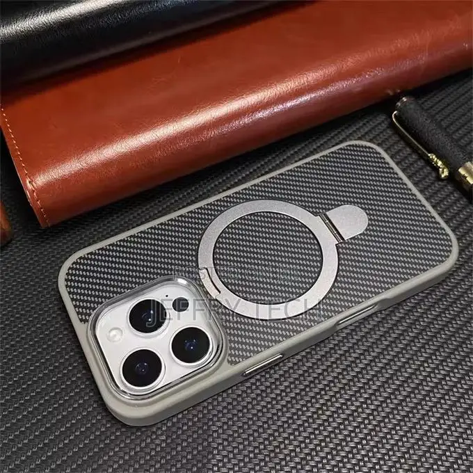 Carbon Fiber Texture Magnetic Stand for iPhone 14 Pro Max