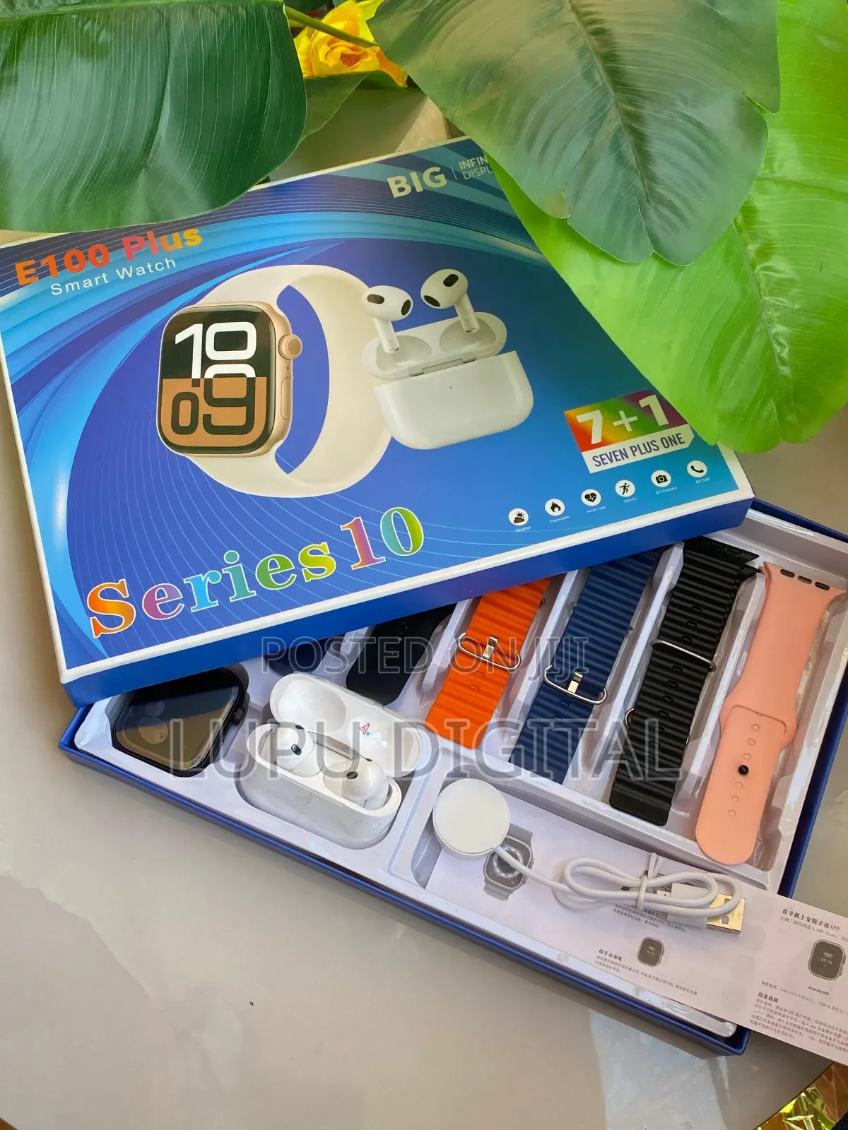E100 Plus Smart Watch With Earbuds and 7 Straps